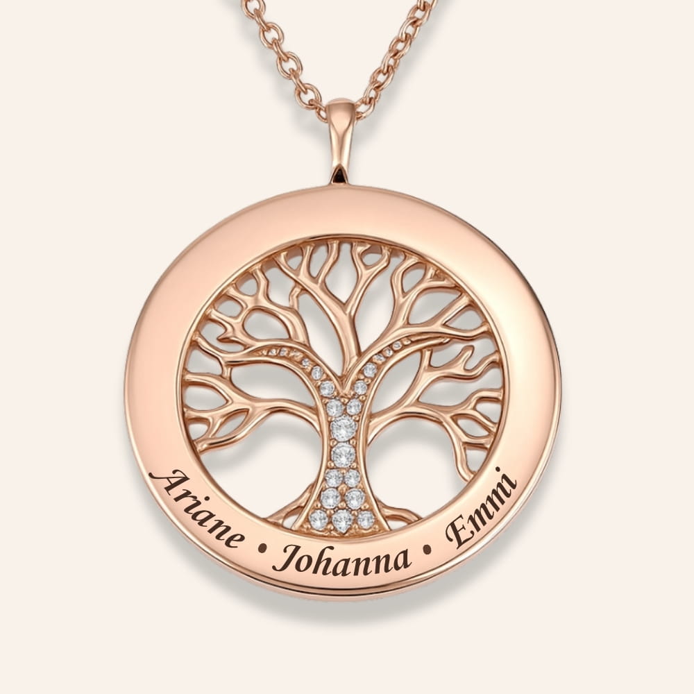 Personalized Tree of Life Necklace with Zirconia Stones
