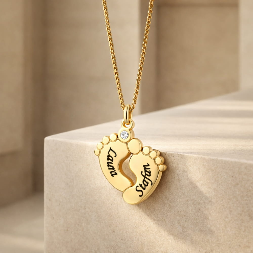 Personalized Baby Footprint Necklace with Zirconia Stone