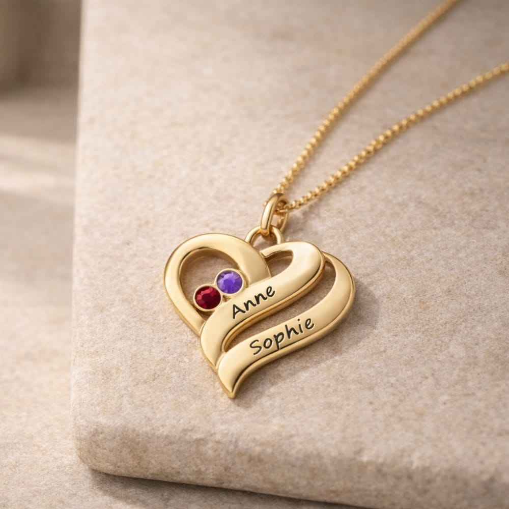 Necklace with Intertwined Hearts and Birthstones