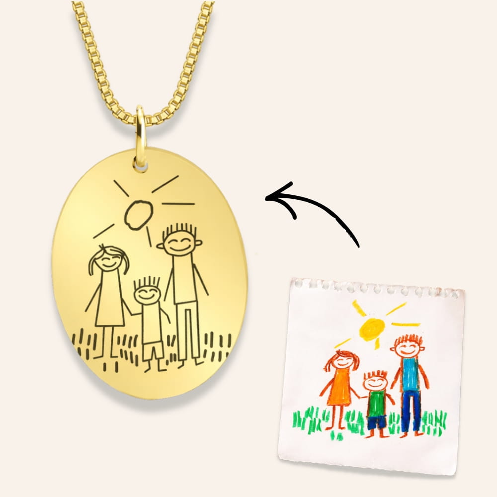 Personalized Child Drawing Oval Necklace