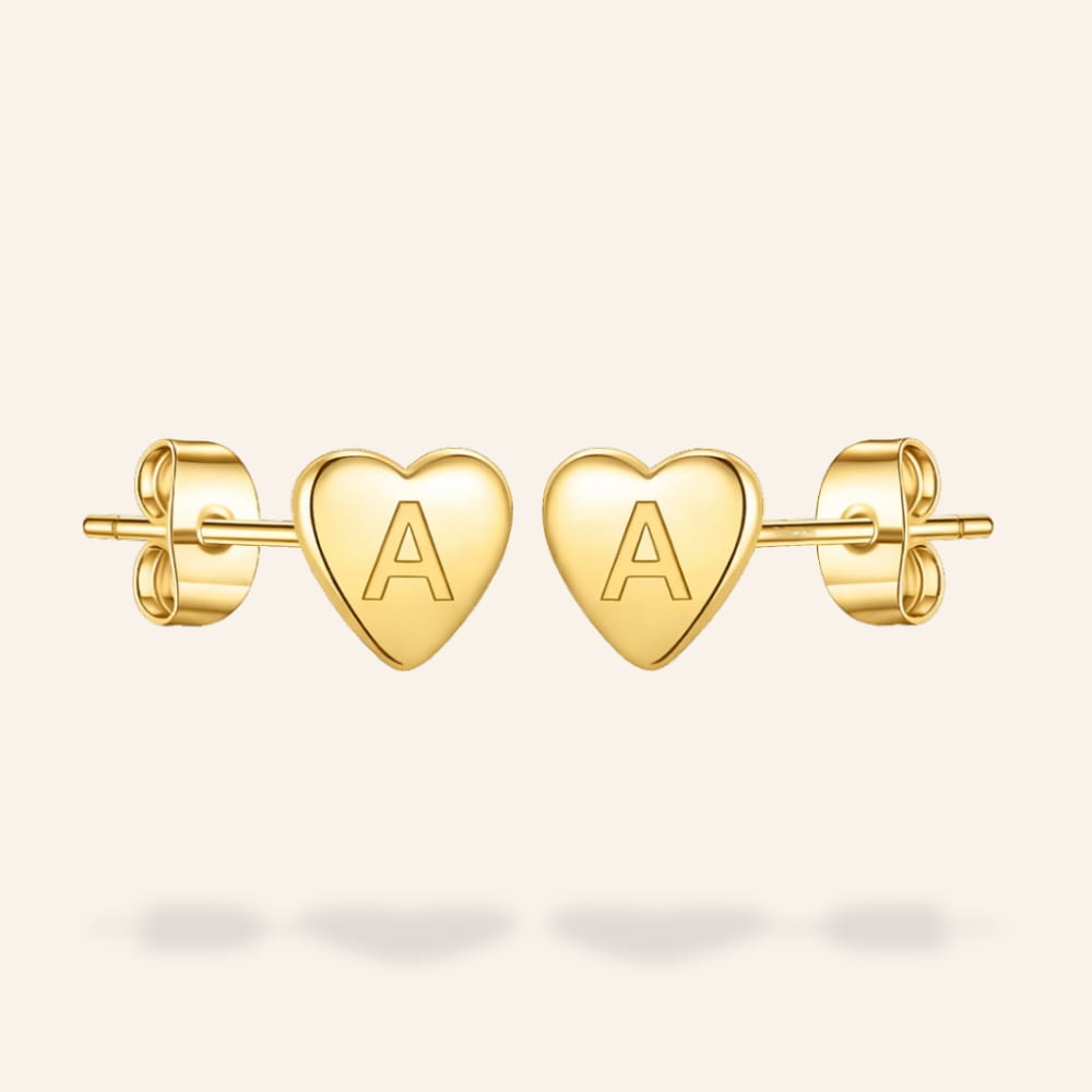 Heart Initial Stud Earrings