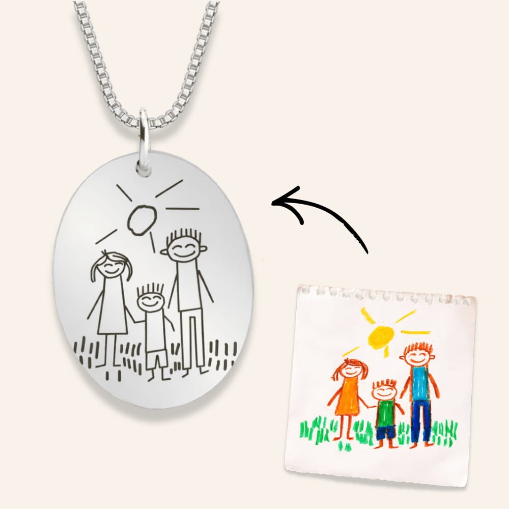 Personalized Child Drawing Oval Necklace