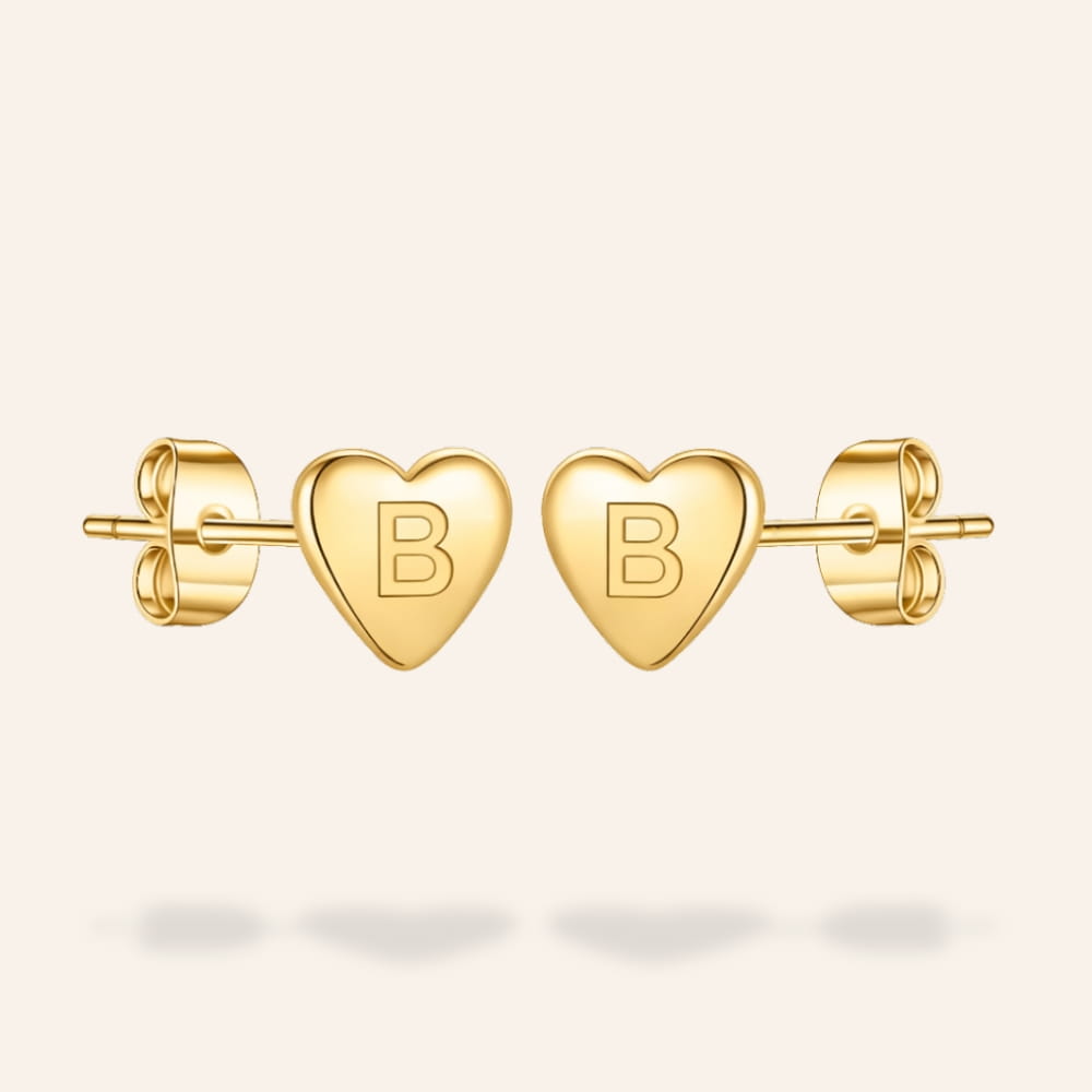 Heart Initial Stud Earrings
