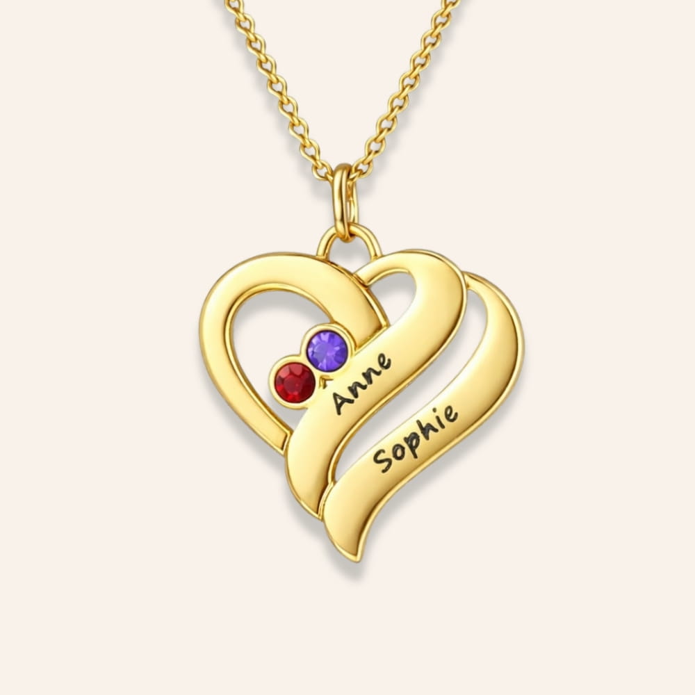 Necklace with Intertwined Hearts and Birthstones