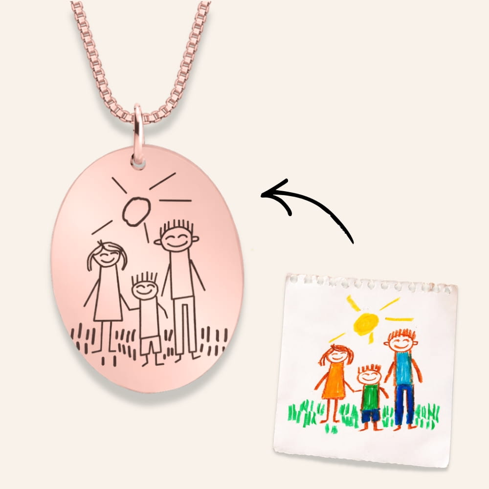 Personalized Child Drawing Oval Necklace