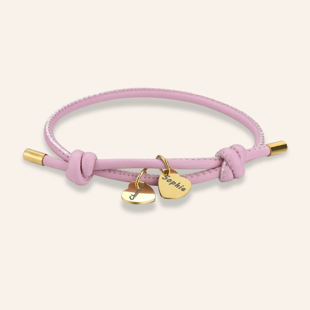 Vegan Leather Bracelet with Heart Charms