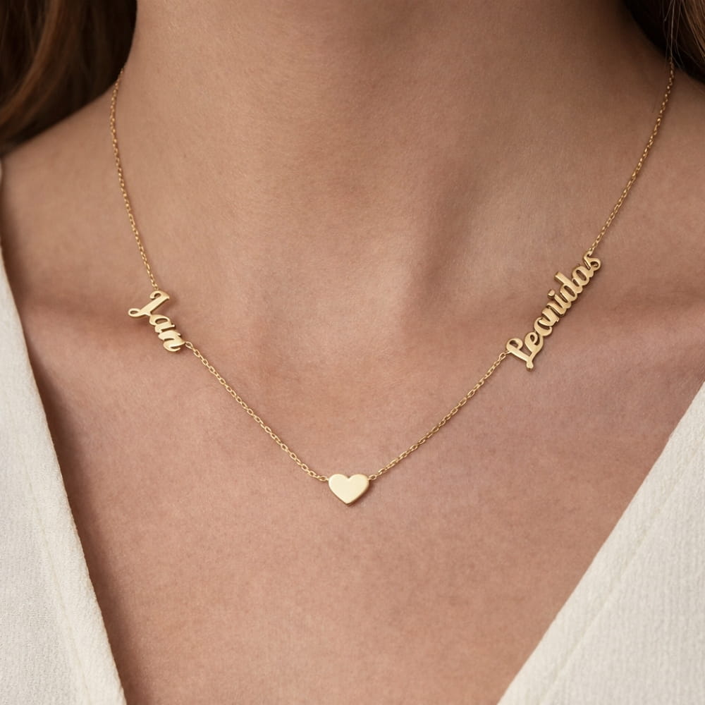 Personalized Necklace with two Names and small Heart