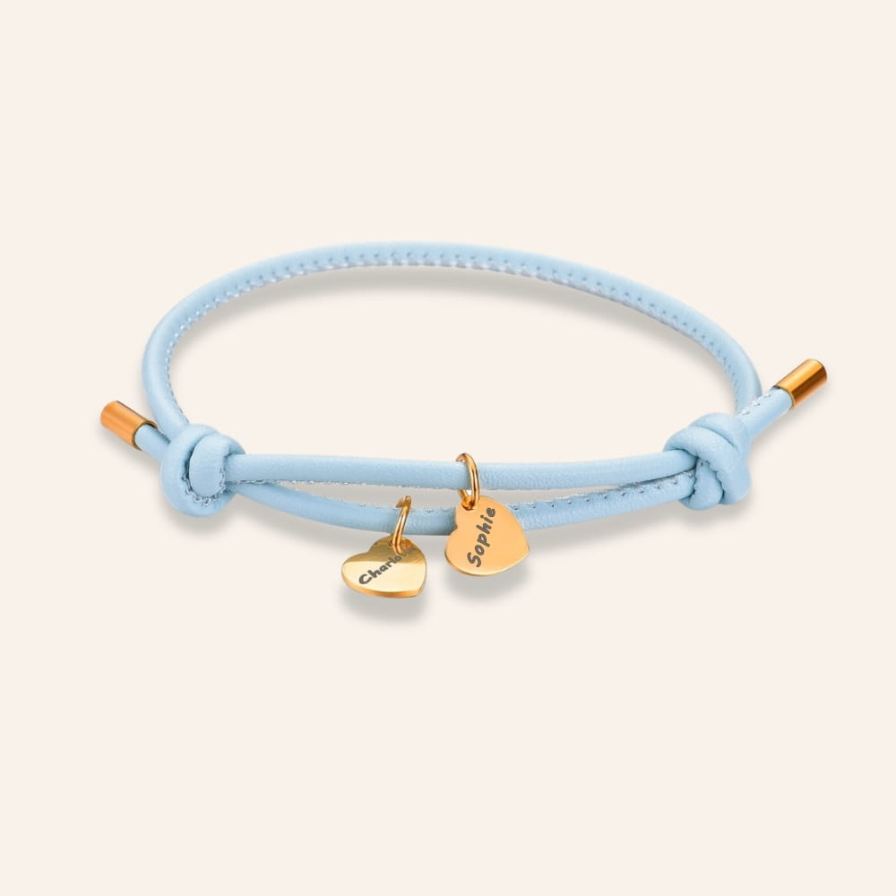 Vegan Leather Bracelet with Heart Charms