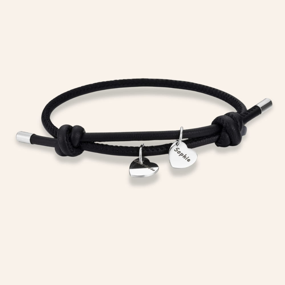 Vegan Leather Bracelet with Heart Charms