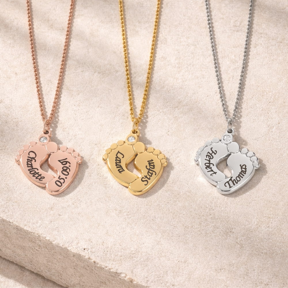 Personalized Baby Footprint Necklace with Zirconia Stone