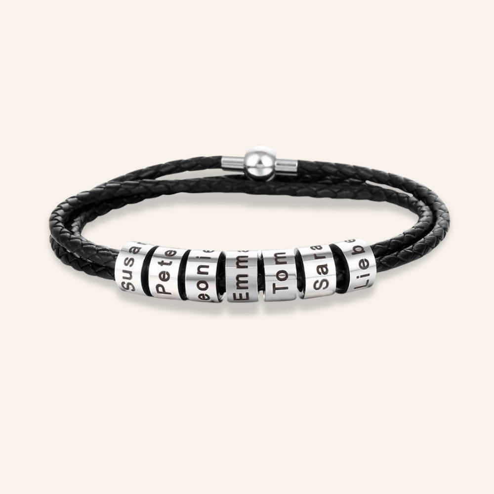 Men’s Personalized Beaded Leather Bracelet