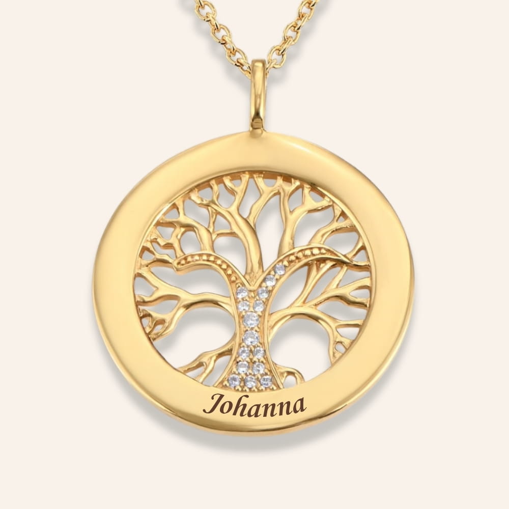 Personalized Tree of Life Necklace with Zirconia Stones