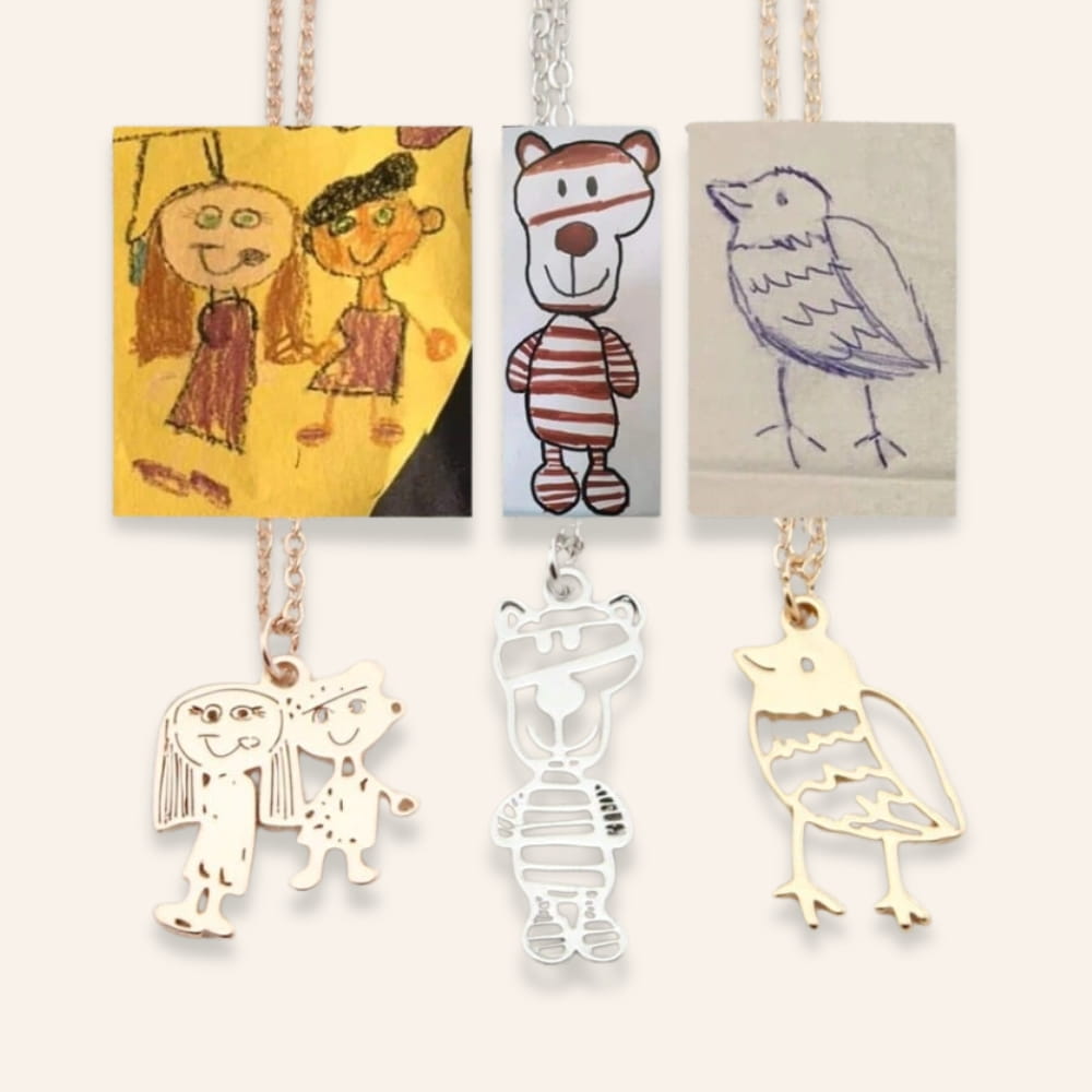 Personalized Child Drawing Necklace or Keychain
