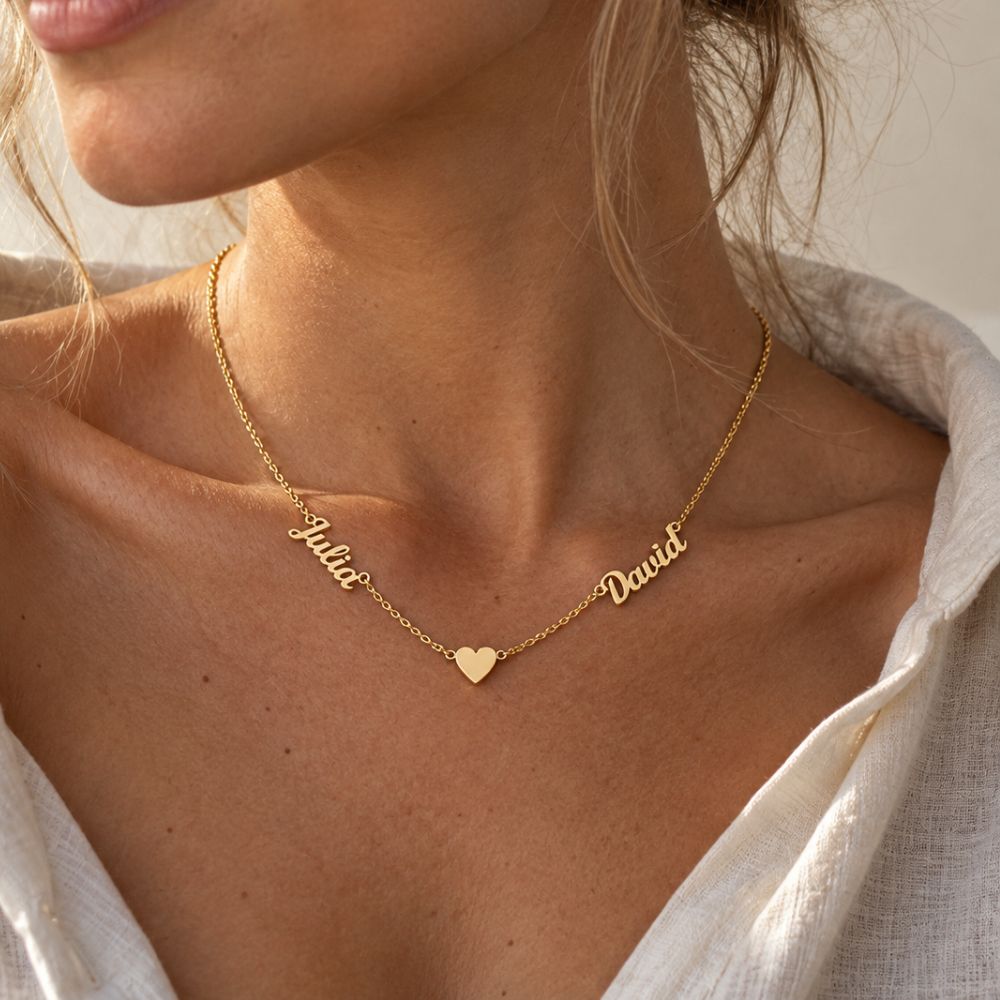 Personalized Necklace with two Names and small Heart