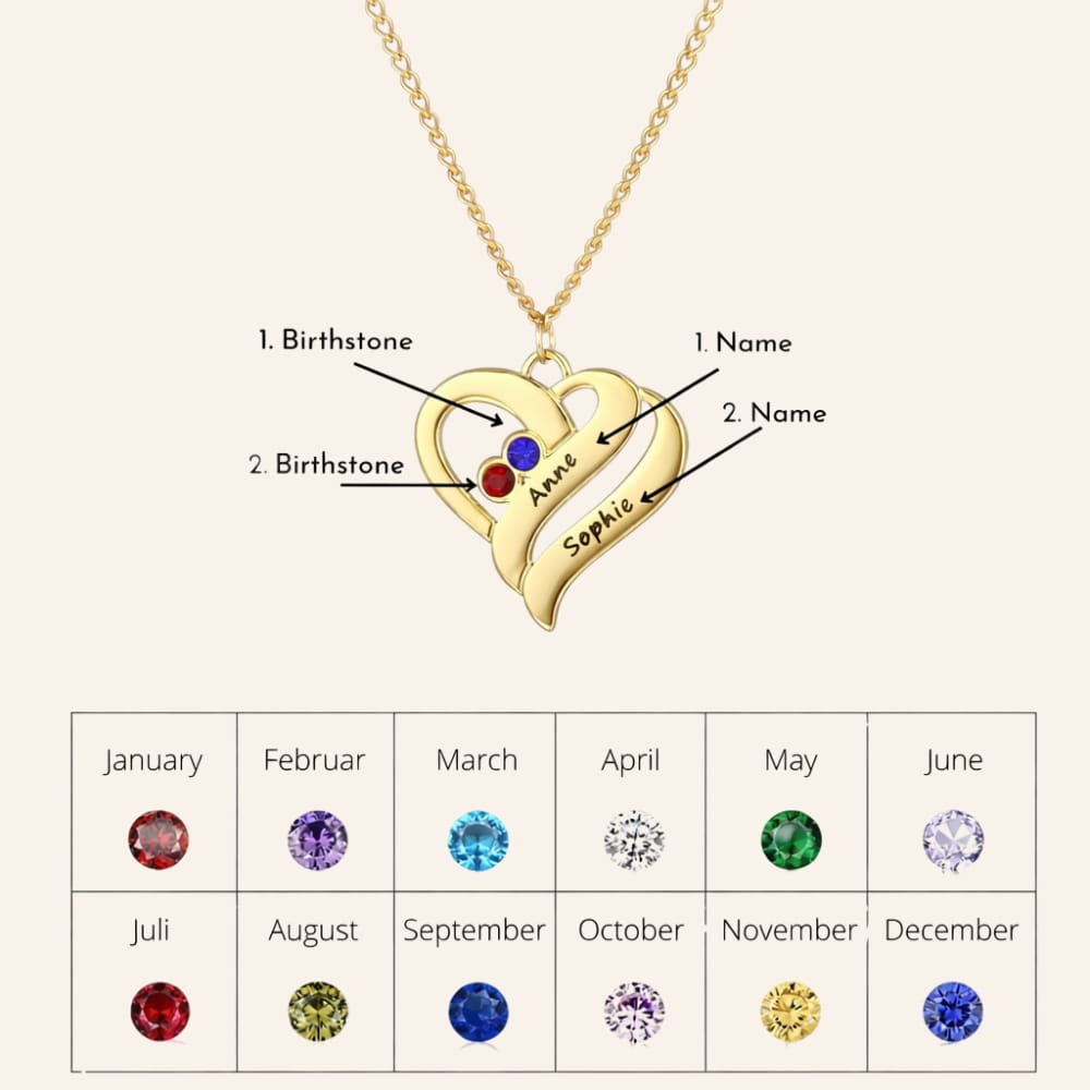 Necklace with Intertwined Hearts and Birthstones